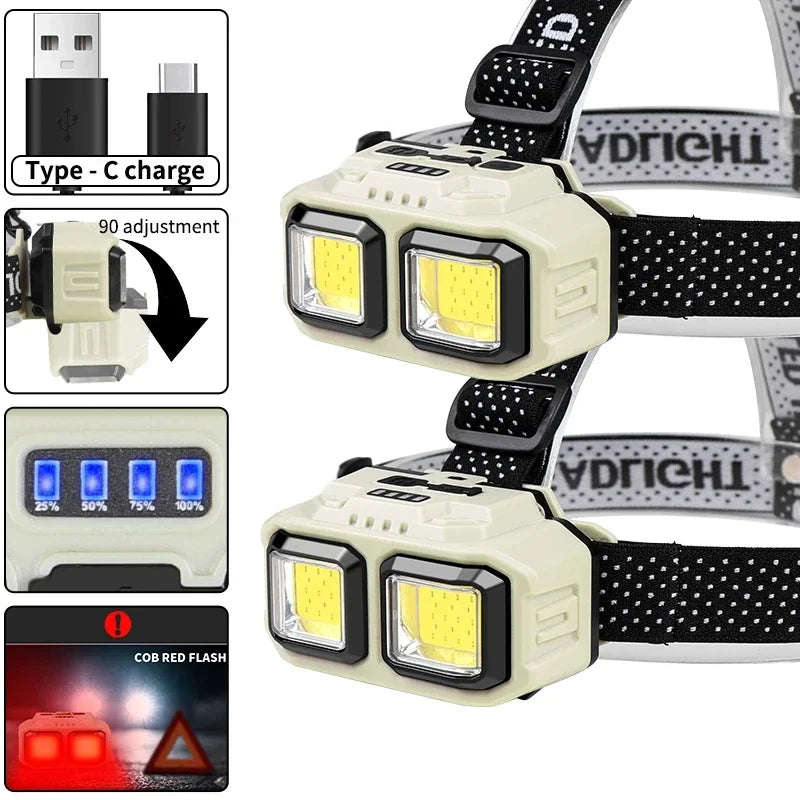 Powerful LED Headlamp COB Induction Rechargeable Head Flashl