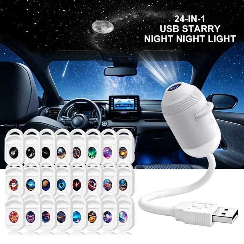 USB Starry Sky Projector Night Light 360 Adjustable Galaxy Atmosphere Lamp for Car Interior Home Bedroom Romantic Nightlight