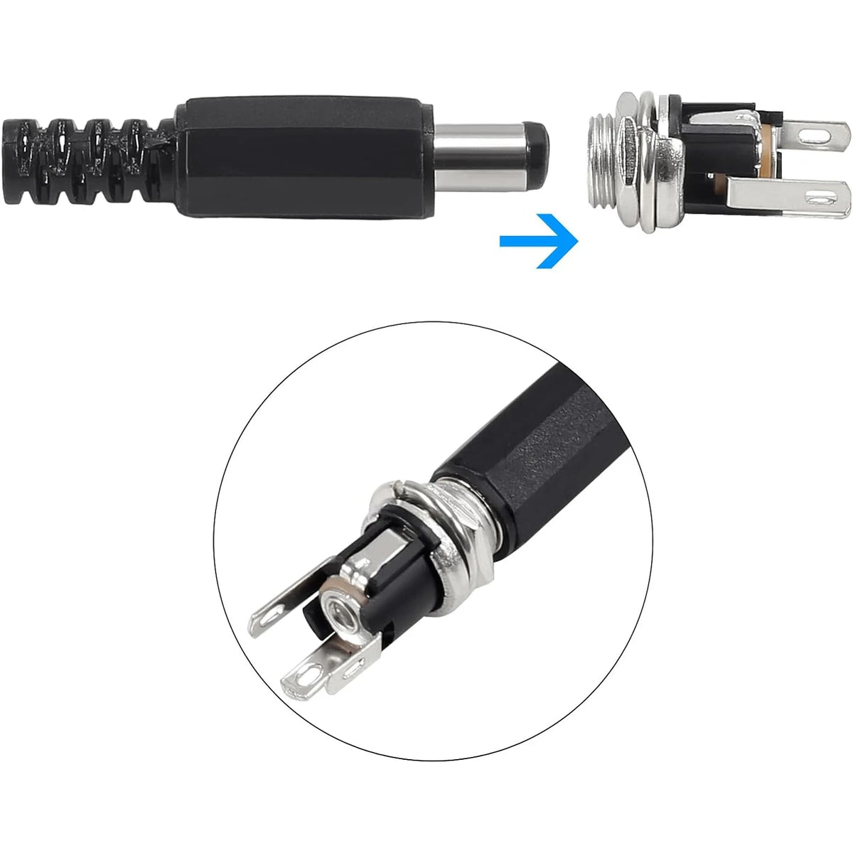 5SETS 5.5x2.1MM DC Power Plug Jack Female Panel Mount Connec