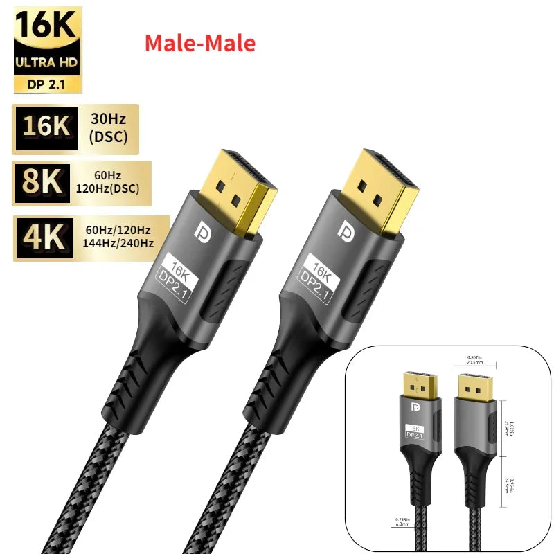 DisplayPort to DisplayPort Cable DP to DP Cable Supports 8K 60Hz 4K 240Hz Compatible For Monitor / Projector / HDTV
