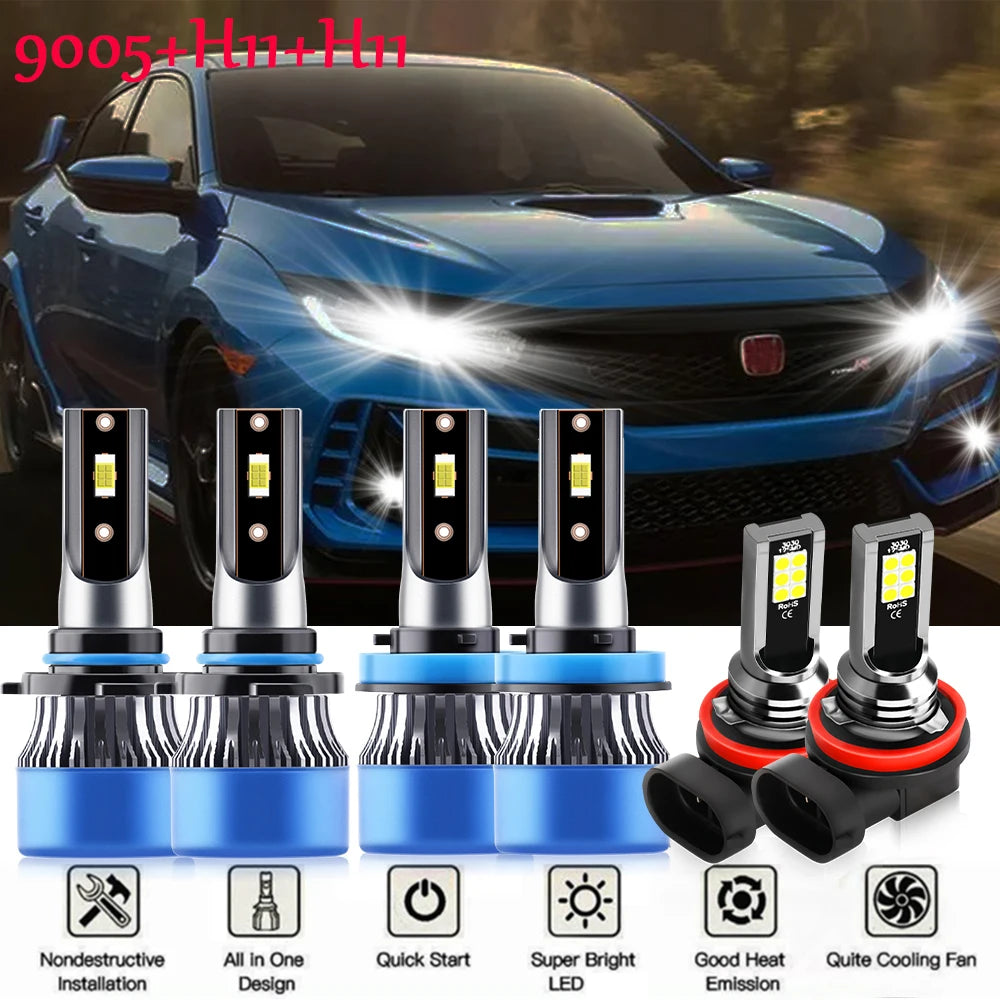 LED Headlight High Low Beam 9005 H11 H8 H9 Fog Light Bulbs A