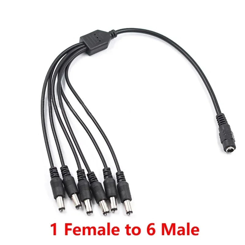 5.5x 2.1mm 1 to 2/3/4/5/6/8 Way DC Power Splitter Cable 5V 12V 24V Power Adapter Connector Cord for LED Strip Lights CCTV Camera
