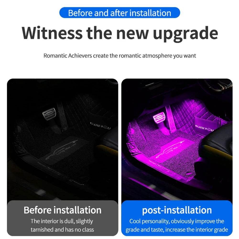 Car Interior Ambient Light RGB Foot Strip Lighting Kit Acces
