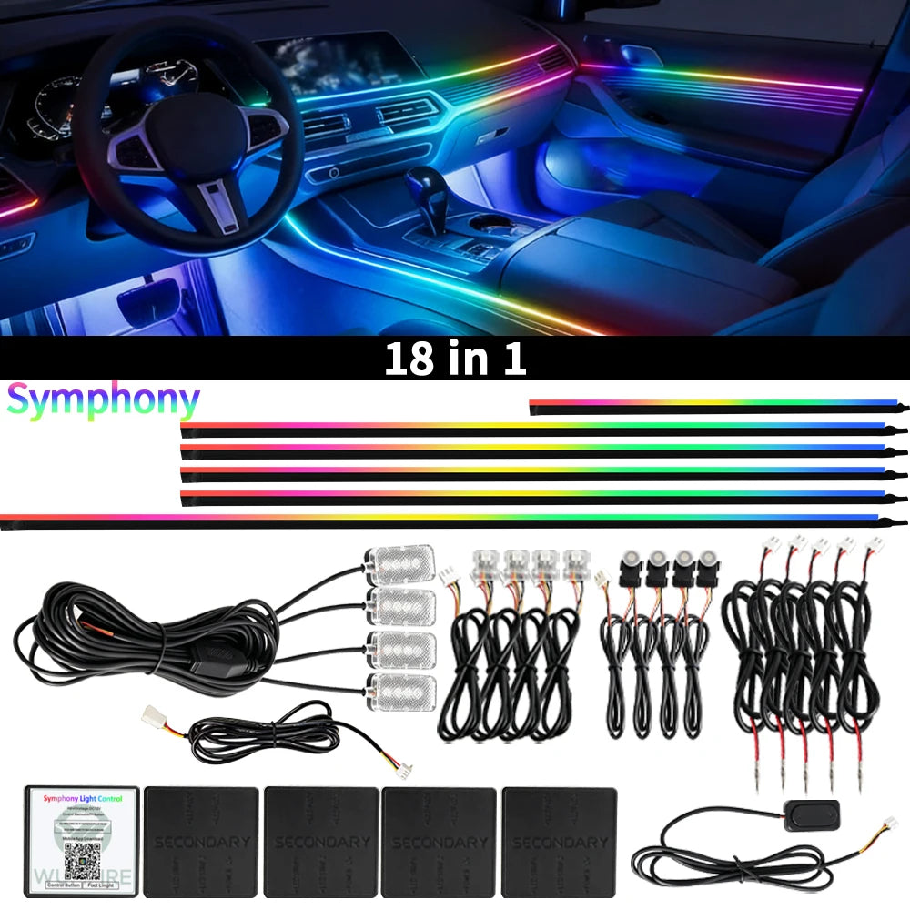 Symphony Ambient Lights Car RGB App Control LED Interior Hidden Acrylic Strip Light Full Color Streamer Auto Atmosphere Lamp Kit