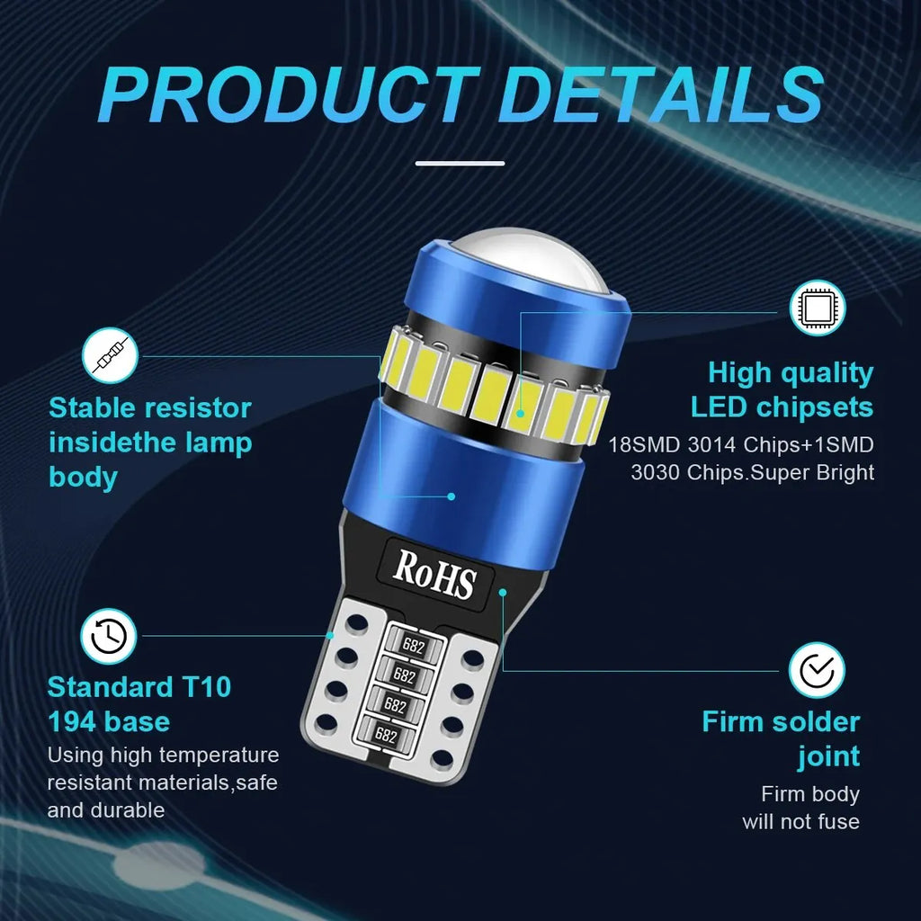 2PCS T10 W5W LED CANBUS No Error 12V Car Side Interior Light