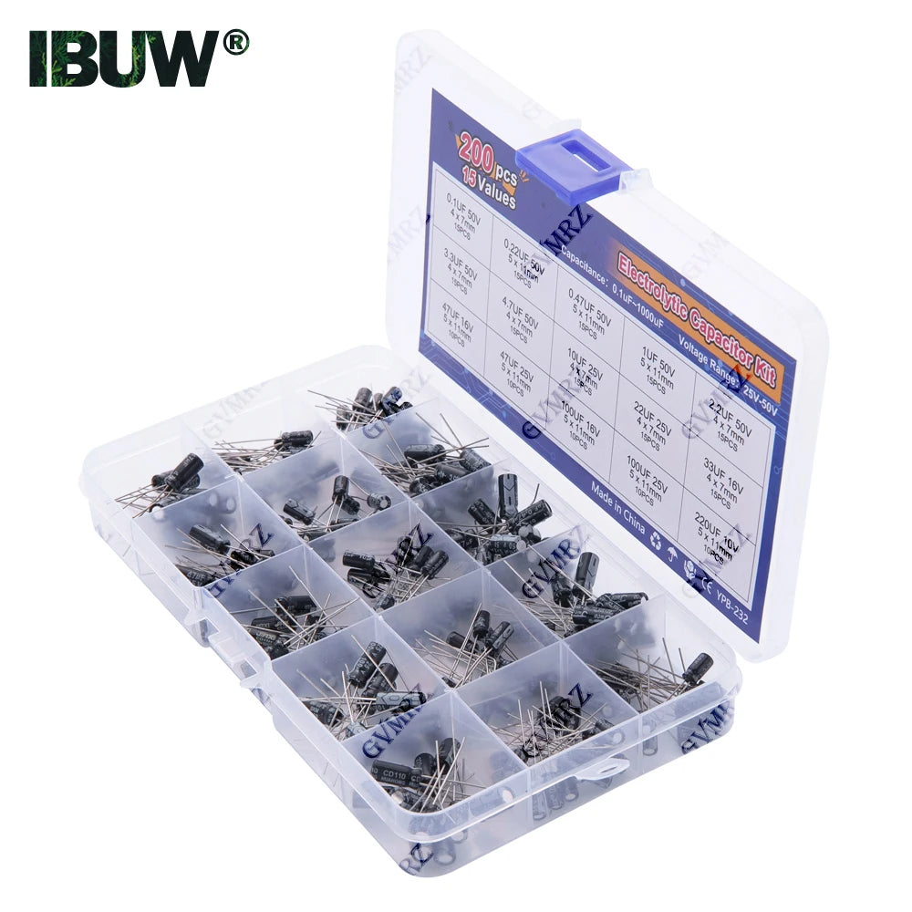 15Values 200pcs Electrolytic Capacitor Organization Storage 