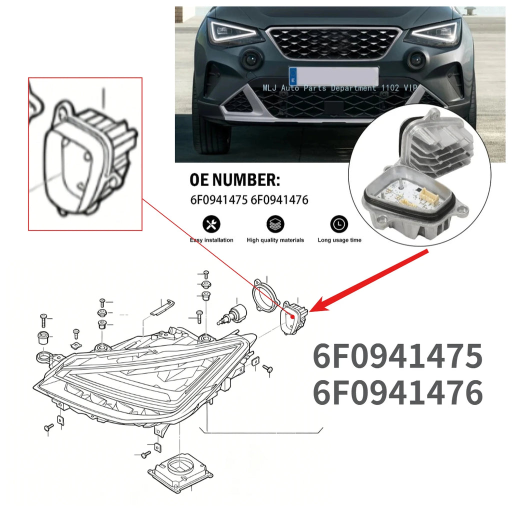 Headlight Daytime Running Light Module DRL Chips With Heat Sink for Seat 2017-2023