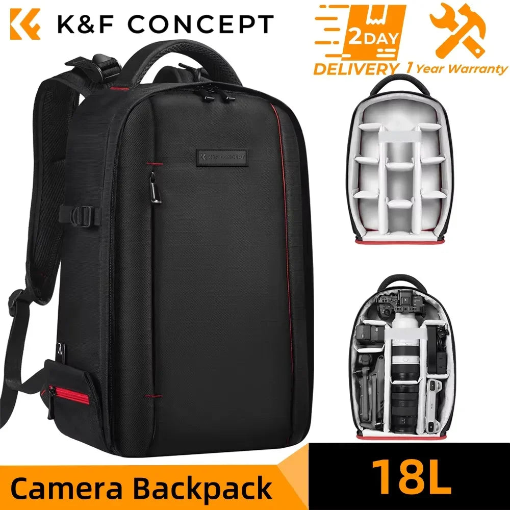 K&F CONCEPT 18L/10L Photography Camera Backpack Lightweight Waterproof Travel Camera Bag for Dslr Camera Canon Nikon Sony Laptop