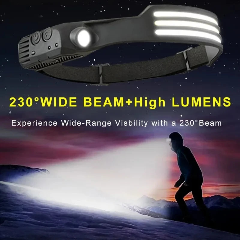 6 Modes LED Induction Headlamp COB Sensor Head Lamp Recharge