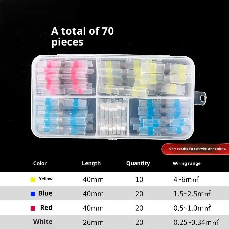 50/70/100Pcs Electric Copper Tape Solder Sleeve Heat Shrink Butt Wire Connectors Waterproof Tin Ring Terminal Solder Seal