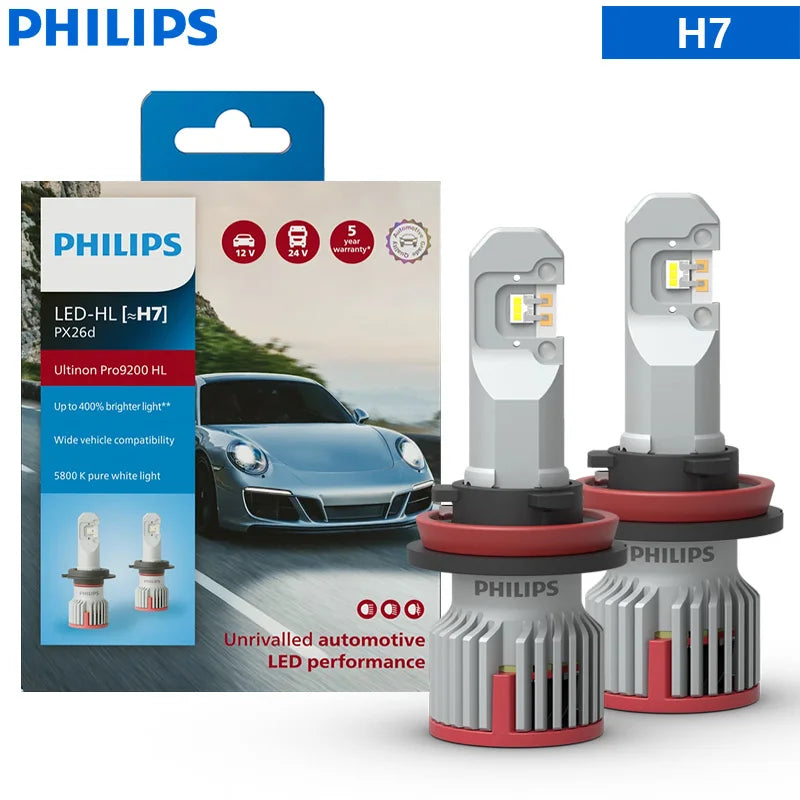 Philips Pro9200 LED H4 H7 H9 H11 HB3 HB4 HIR2 Car Head Light 12/24V Bulbs +400% Bright 5800K Power White Upgrade High Low Beam