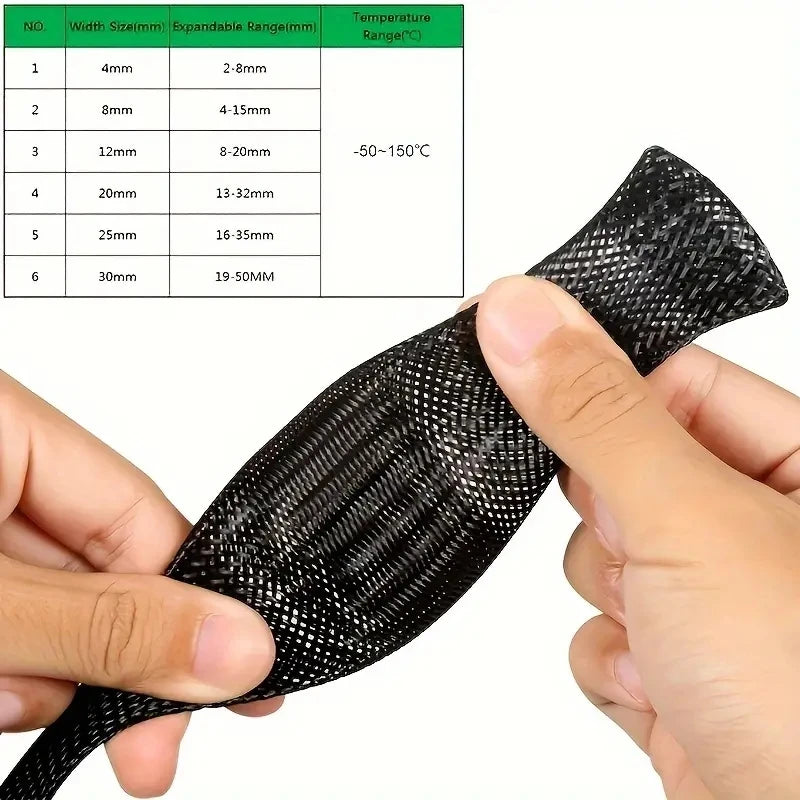 10m /32.8 ft Pet Expandable Braided Mesh Sleeve Black Flexib