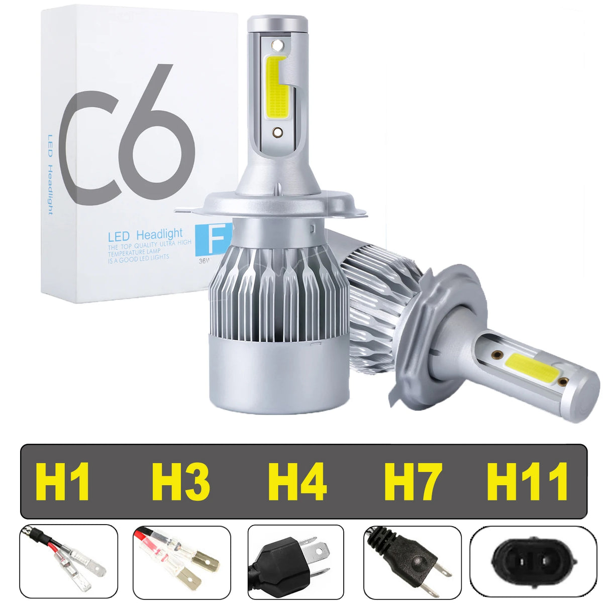 2Pcs C6 LED Headlight Bulbs H4/H7/H11/H1/H3 COB Car LED Head