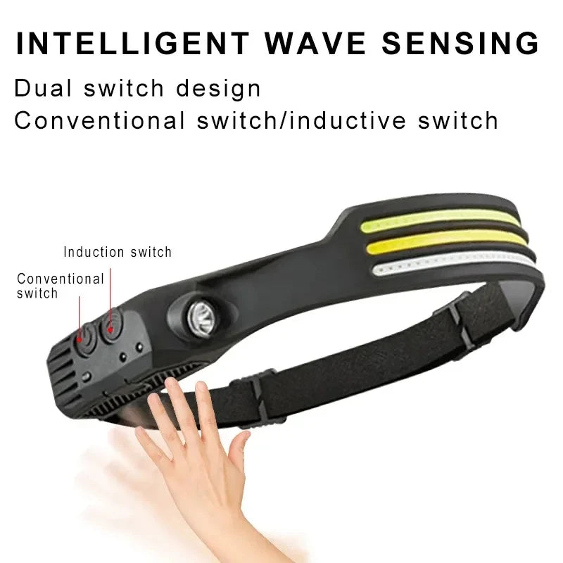 6 Modes LED Induction Headlamp COB Sensor Head Lamp Recharge