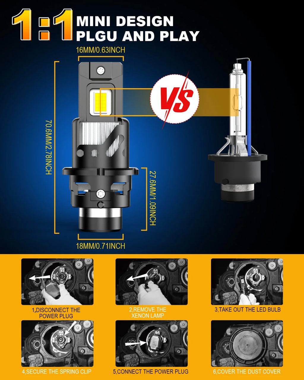 KATUR 2pcs D2S D4S Led Car Headlight Bulb HID Replacement Hi