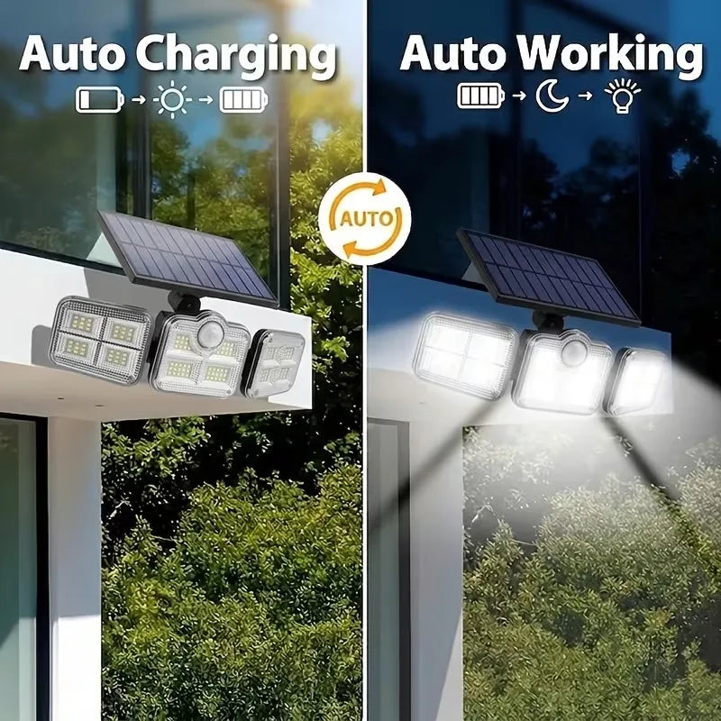 1 PACK Outdoor Motion Sensor Lamp 4-Head Solar Power Light 1