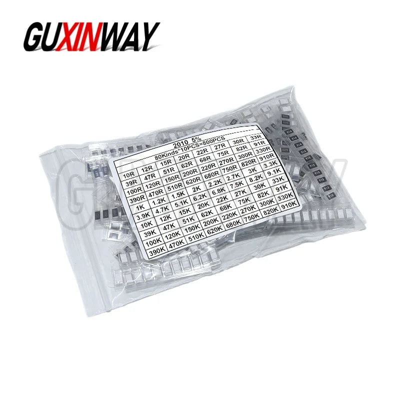 800pcs 2010 5% SMD Chip Resistor Assorted Kit 10R - 910K ohm