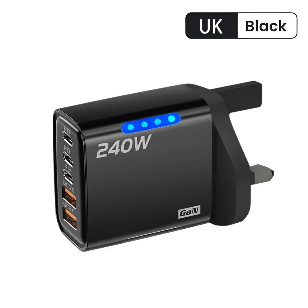 240W GaN 5 in 1 Fast Charging Phone Charger USB C Charger Power Adapter Type C EU/US Plug Wall Charger For iPhone Samsung Xiaomi