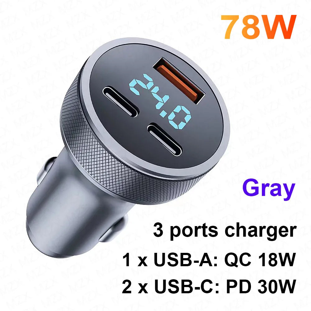 MZX 60W Smart Car Charger PD Type C Quick Dual USB A Fast Charging 12V 12 V Volt Cigar Lighter Ultra QC Charge Mobile Cell Phone