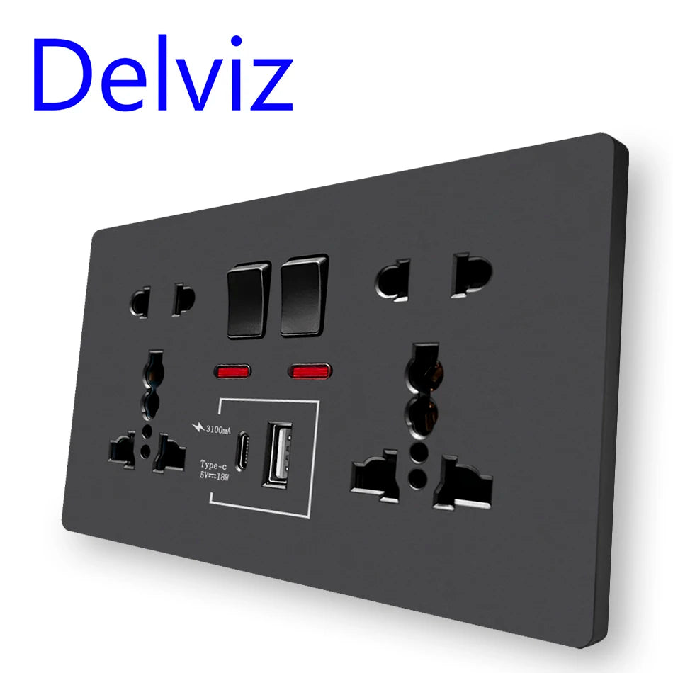 Delviz Wall Quick Charge Socket 18W Type-C Ports Dual Switch
