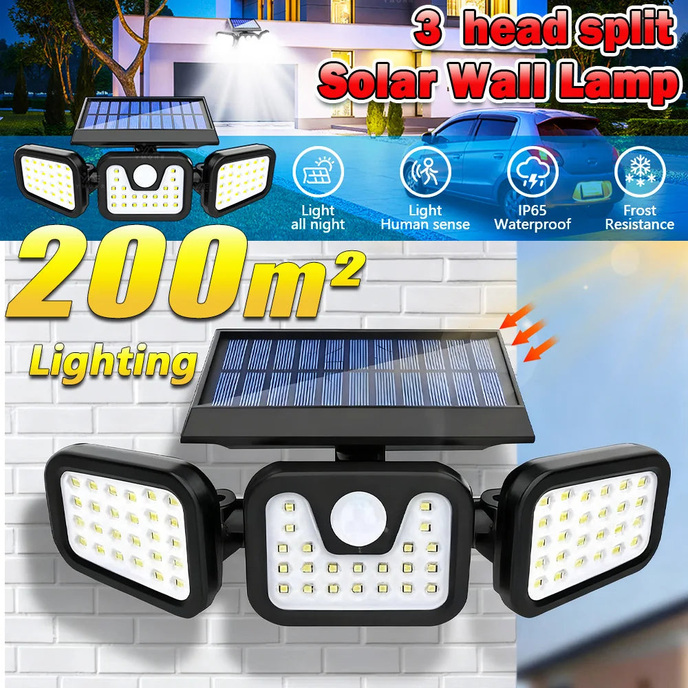 3 Head Solar Lights Outdoor Waterproof Motion Sensor Light 3