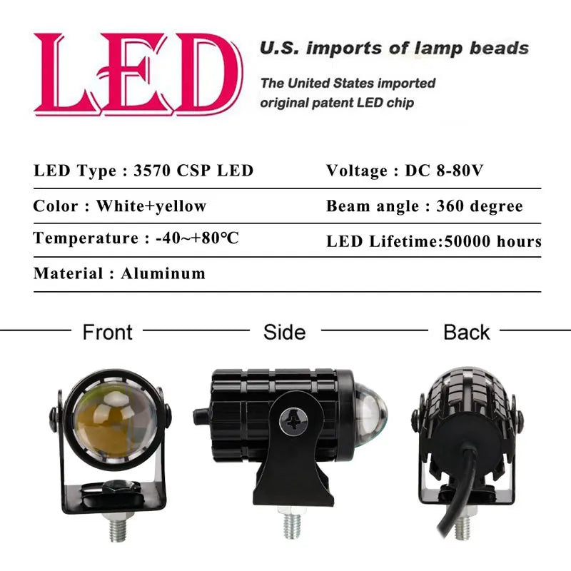 KEVANLY 1pc Mini Driving Light LED Projector Lens Motorcycle