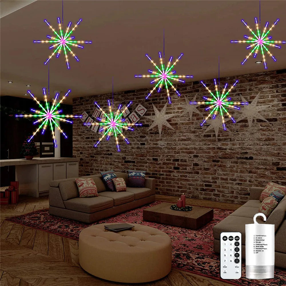2023 New Years LED Fireworks String Lights Meteor Lamp Batte