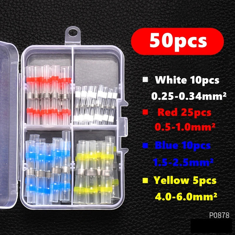 10/50/100 PCS Solder Seal Wire Butt Connectors Welding Ring Heat Shrink Terminal Waterproof Insulated Electrical Wire Terminals