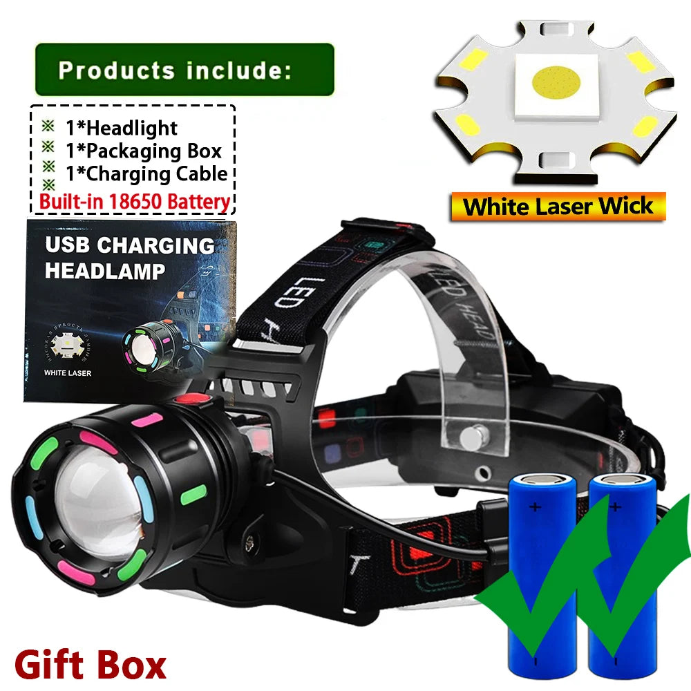 KENSUN High-Power LED Headlight USB Charging Zoom Head Flashlight Waterproof Lantern Outdoor Camping Fishing Waterproof 100000L