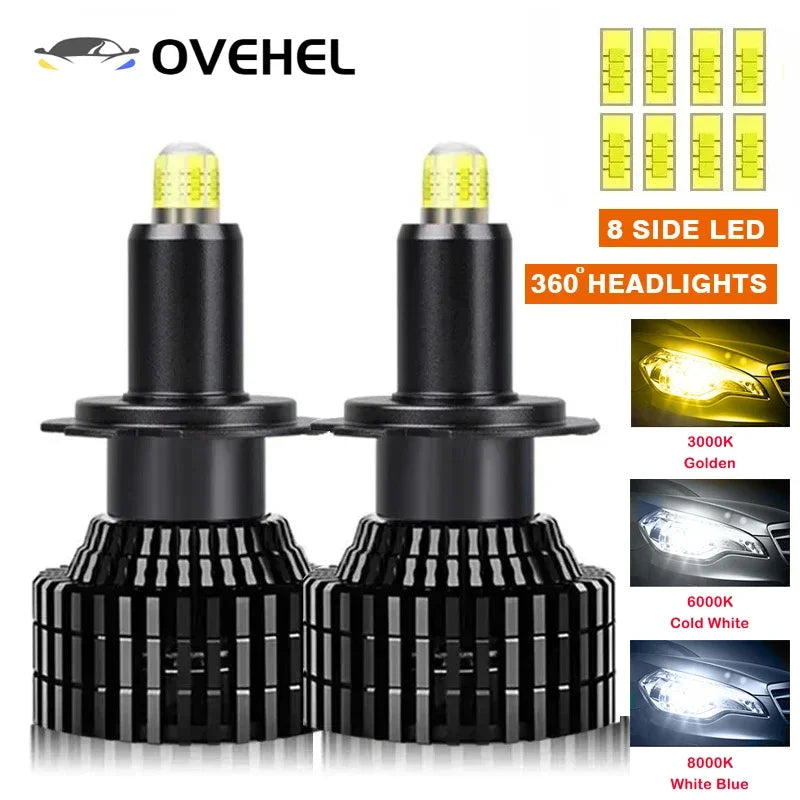 360 8 Sides LED H7 Car Headlight Bulb 26000LM 60W D1S D2S D4