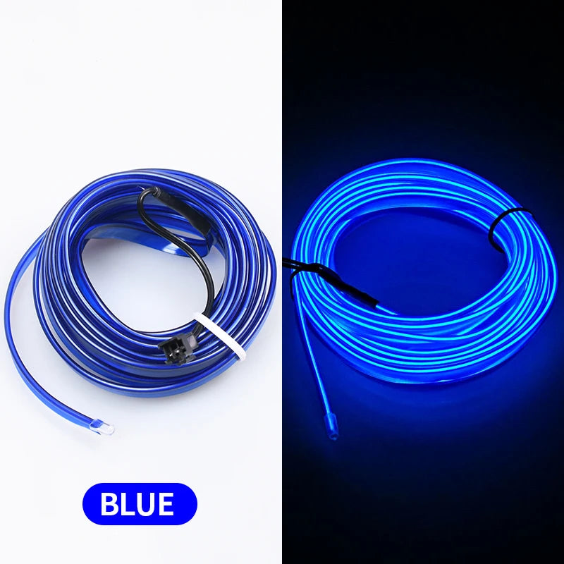 5m Car Interior Atmosphere Lighting LED Strip 5V DIY Flexible EL Cold Light Line Tube With USB Auto Decoration Ambient Lamp