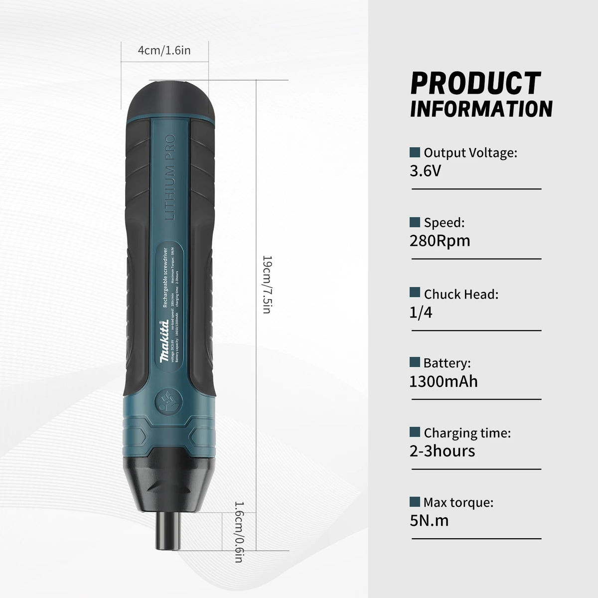 Makita Electric Screwdriver 1300mAh Rechargeable Adjustable 
