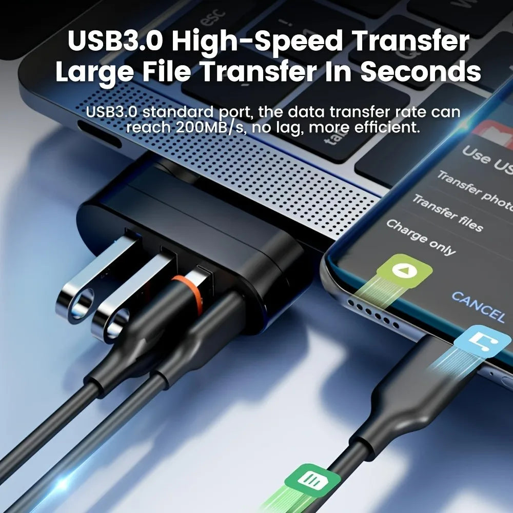 180 Rotatable U Disk Splitter Adapter 3/4 Ports Type C USB H