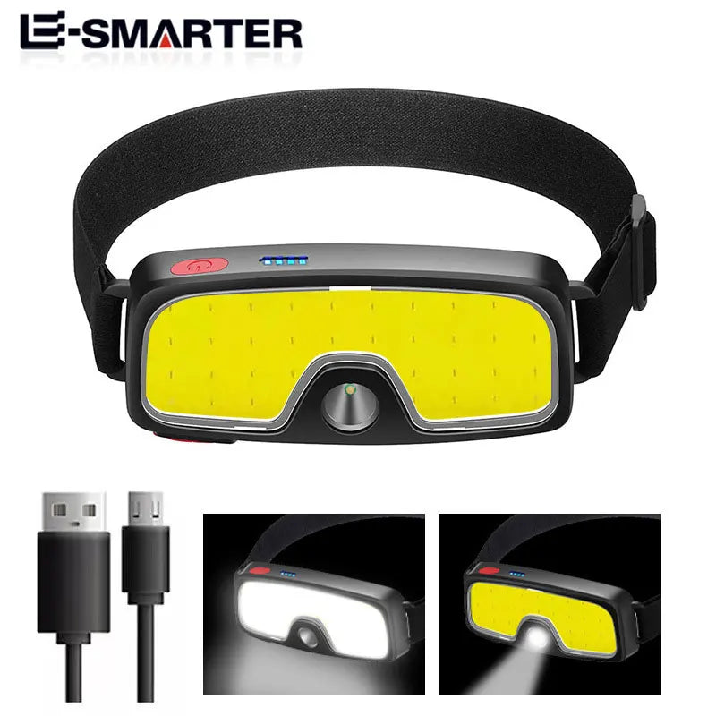 COB LED Super Bright Headlamp Rechargeable 180 Head Lamp Fla
