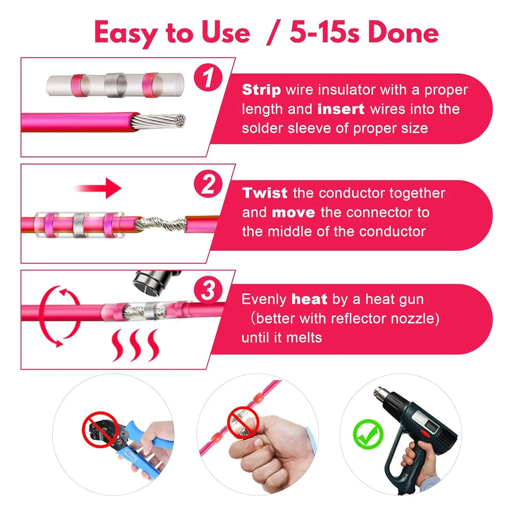 100PCS Heat Shrinkable Wire Connectors SST Waterproof Sleeve