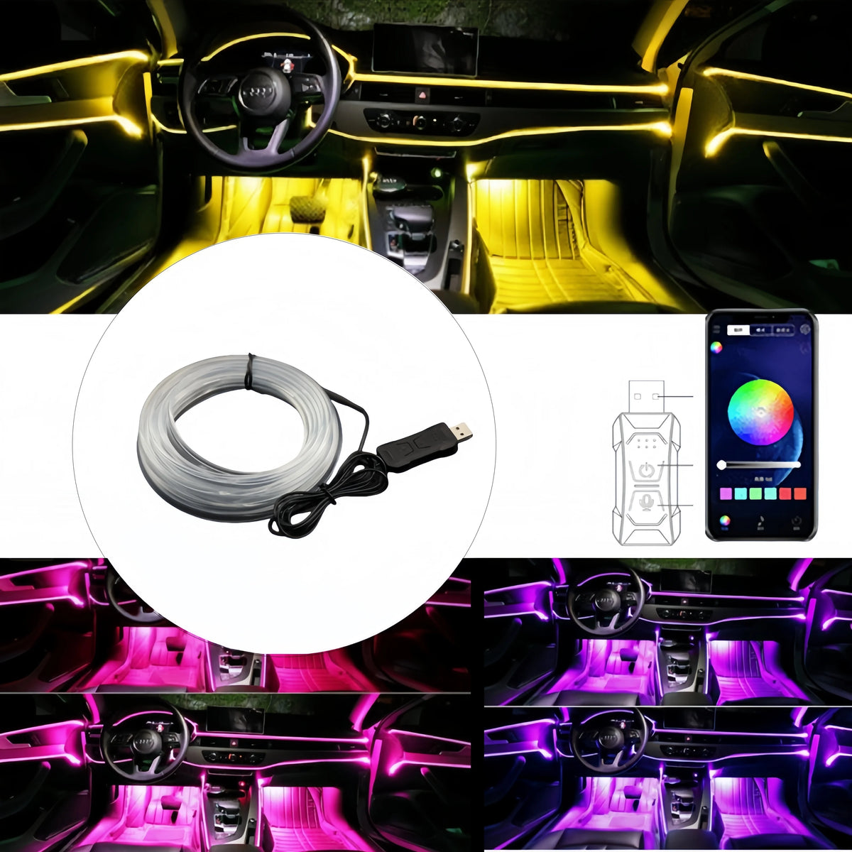 RGB Car Interior Atmosphere Light Strip 5M App Control Ambie