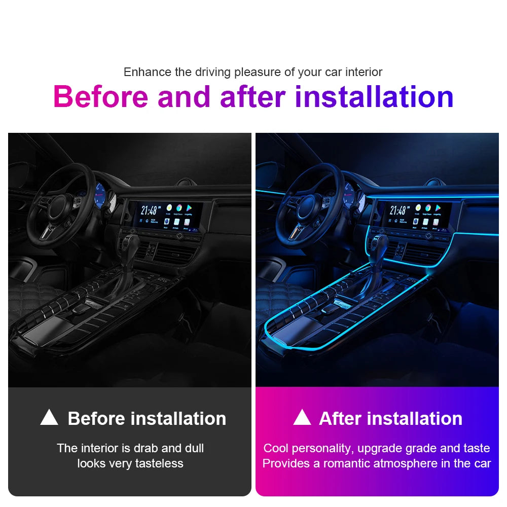1/2/3/4/5M Car LED Ambient Lights Strip RGB Neon Optical Fib