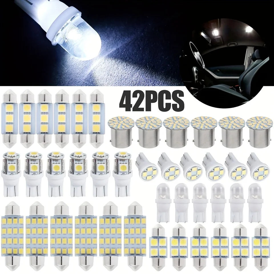 42Pcs LED Car Interior Lights T10 6000K SMD LED Replacement 