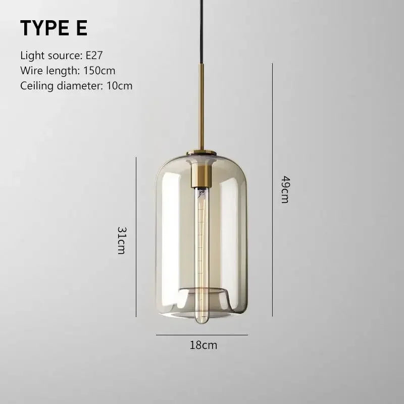 Nordic LED High quality glass pendant light Gold coloured head Various shapes of glassBedroom Living Room Restaurant Corridor