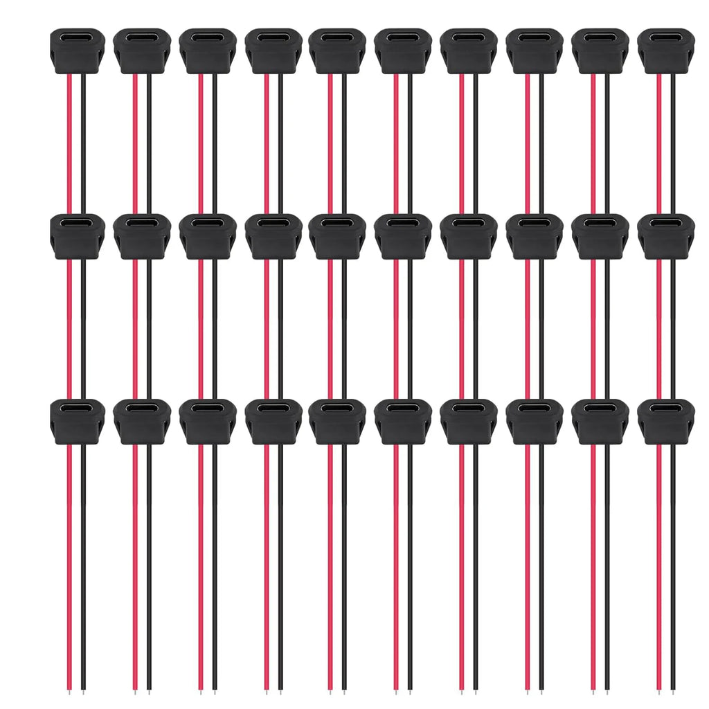 30pcs Type-C Female Chassis Waterproof 2P Solder Wire Type U