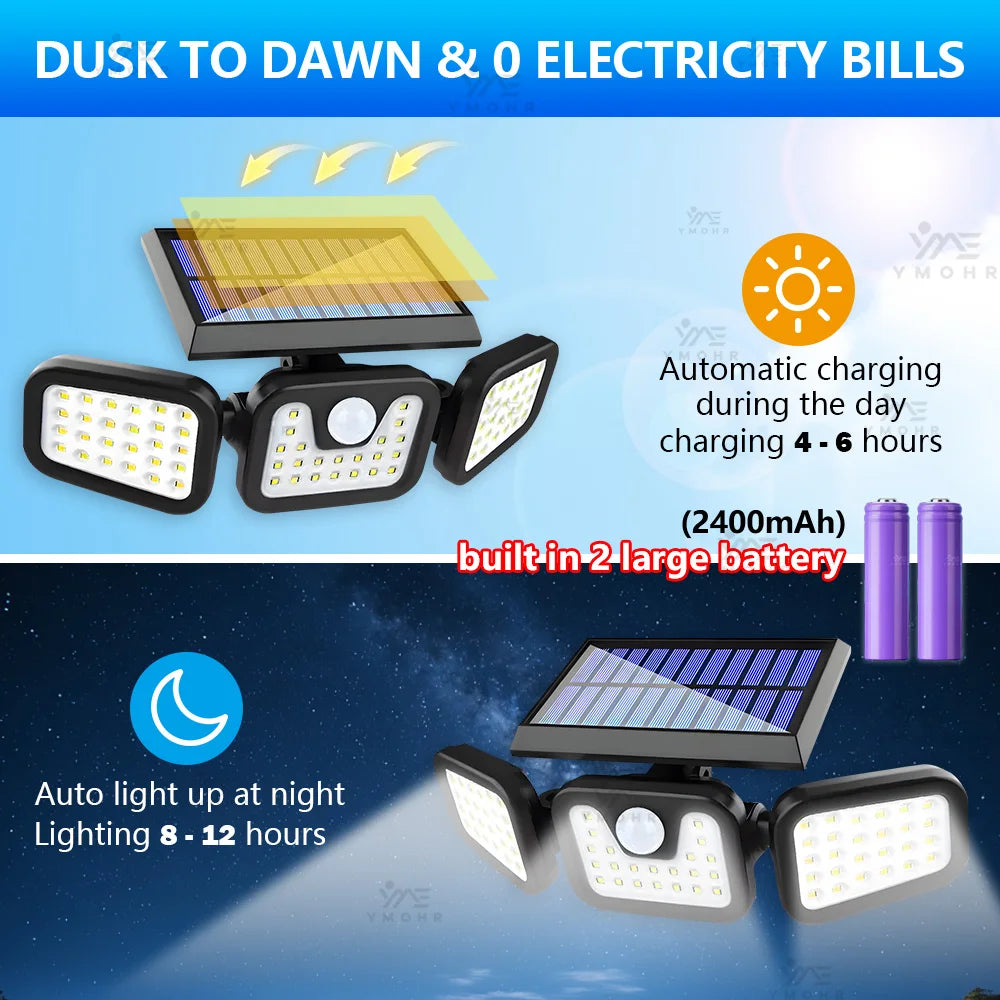 3 Head Solar Lights Outdoor Waterproof Motion Sensor Light 3