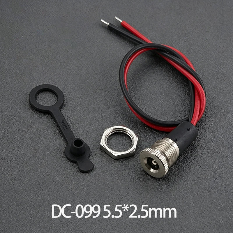 1Set Waterproof C-022B DC-022X DC-099 D5.5 2.1mm/2.5mm DC Power Jack Socket Female Panel Mount Connector MetalWith Nut Snap
