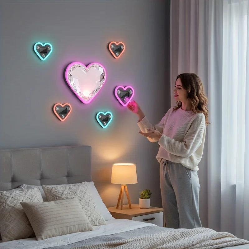 Solar-Powered Led Car Window Neon Lights - Heart-Shaped Rgb-