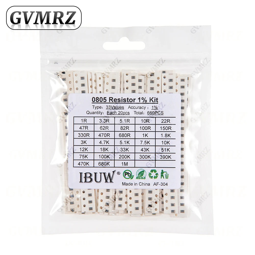 0201 0402 0603 0805 1206 1% 5% SMD Resistor Assorted Kit 1R-1M 10K 100K 1K 100R Resistance Set DIY 1R00 0R82 0R47 0R33