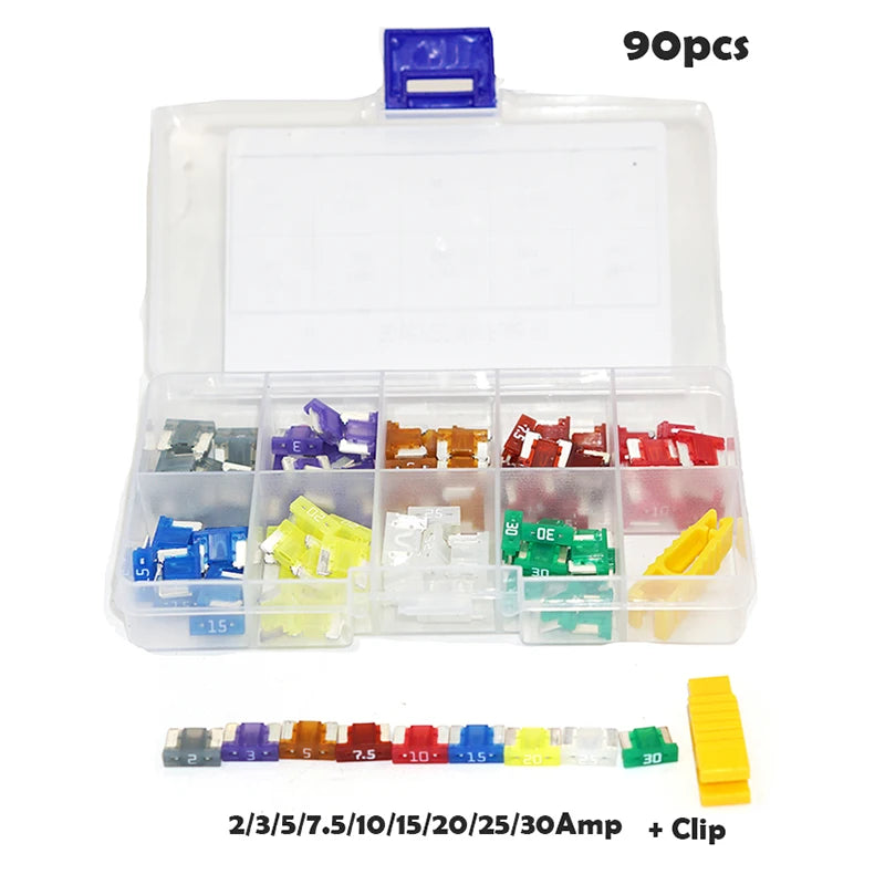 90/50pcs Fuses Micro Short Low Profile Mini Blade Fuse Assor