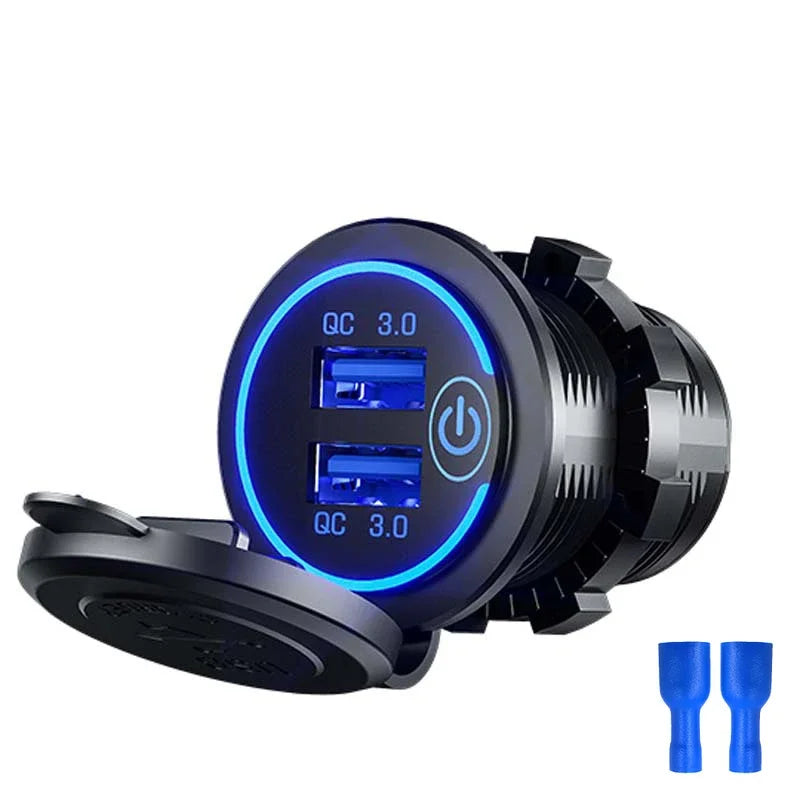 Dual QC 3.0 Dual USB Fast Car Charger Socket 12V/24V Waterpr