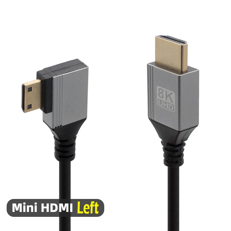 Mini/Micro HDMI-Compatible 8K UHD Cable 90 Degree Up/Down/Left/Right Angle HD Port Thin Cord for Laptop Camera Tablet Camcorder