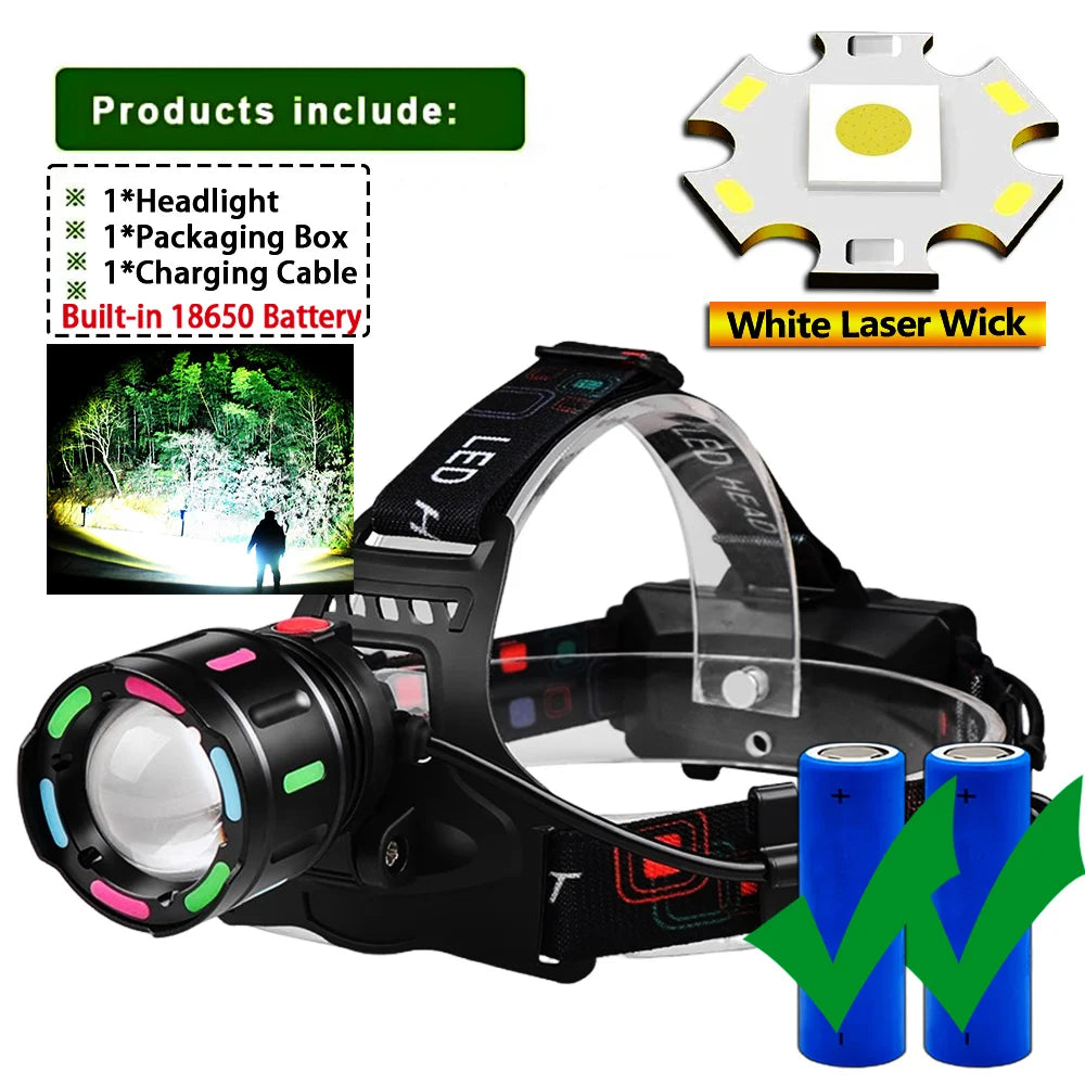 KENSUN High-Power LED Headlight USB Charging Zoom Head Flashlight Waterproof Lantern Outdoor Camping Fishing Waterproof 100000L