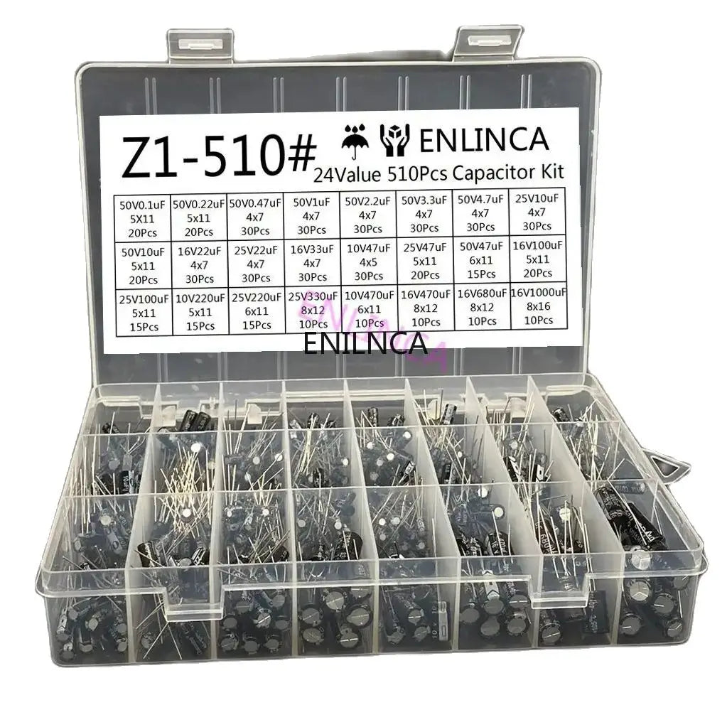 510Pcs/lot 0.1UF-1000UF 24Values Aluminum Electrolytic Capac
