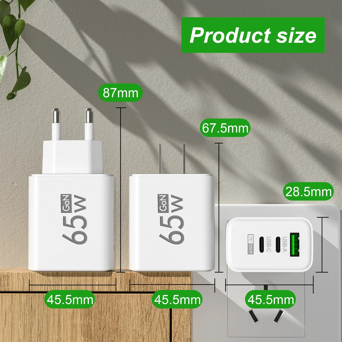 65W USB Type C Charger PD Fast Charging Mobile Phone Quick C